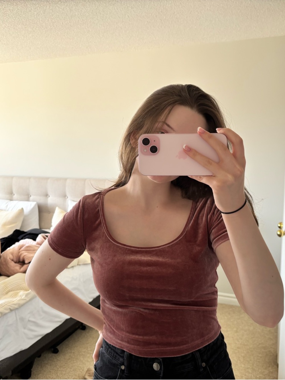 SHEIN Rust Velvet Scoop Neck Crop Top